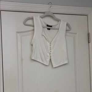 White Sleeveless Button-Up Top